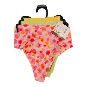 Joyspun Women’s No-Show Thong Panties, 3-Pack, XL (16/18), Floral/Lime/Peach